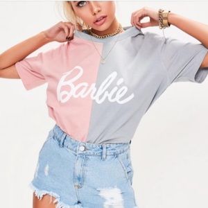 Barbie x Missguided Grey Spliced 'Barbie' T-shirt